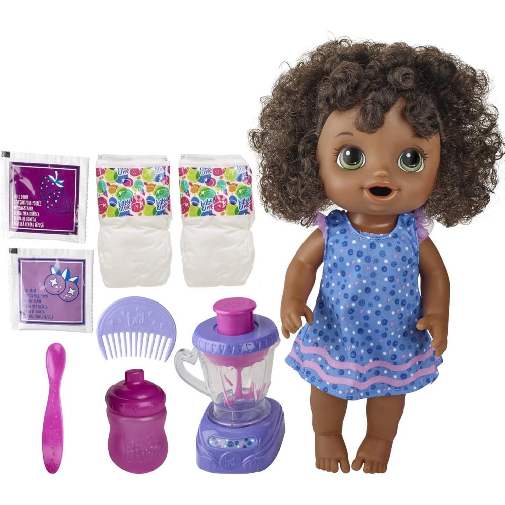 image:imageBaby Alive Magical Mixer Baby Doll Blueberry Blast with Blender Accessories Drinks Wets Eats Black Hair Toy for Kids Ages 3 and Up