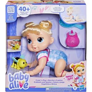 Baby Alive Crawl ‘n Play Harper Hugs Electronic Crawling Baby Doll Set, Blonde Hair, Kids Toys for Girls & Boys 3 Years & Up, 10.75 Inches