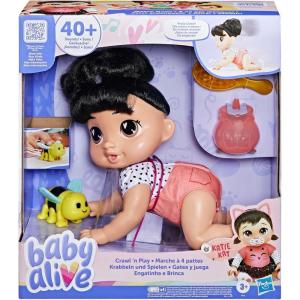 Baby Alive Crawl ‘n Play Katie Kat Electronic Crawling Baby Doll Set, Black Hair, Kids Toys for Girls & Boys 3 Years & Up, 10.75 Inches