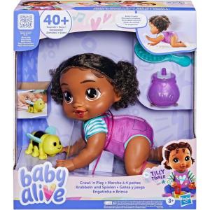 Baby Alive Crawl ‘n Play Tilly Tinker Electronic Crawling Baby Doll Set, Black Hair, Kids Toys for Girls & Boys 3 Years & Up, 10.75 Inches